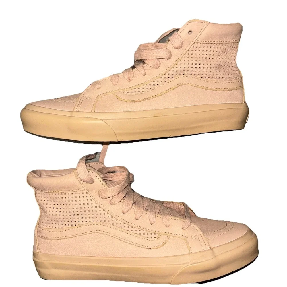 Vans Sk8 HI Leather Sneakers W7 M5.5 Peach Slim Cutout Skate Streetwear‎ Hip Hop